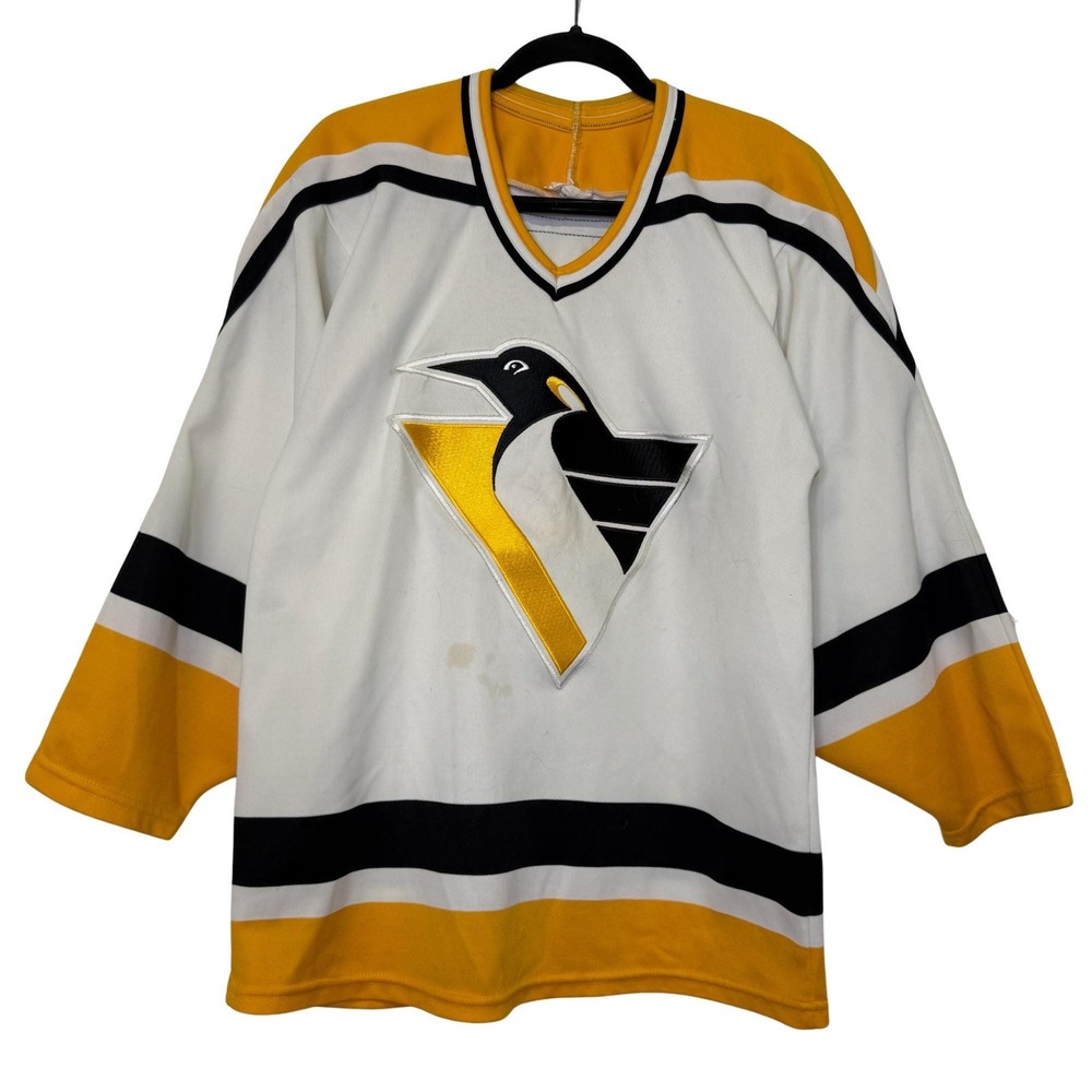 Pittsburgh Penguins NHL Vintage CCM White Yellow Hockey Jersey Size Small 90s
